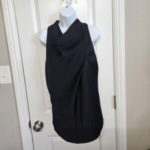 Helmut Lang Black Sleeveless Mock Neck Zip Back Top Small Silk